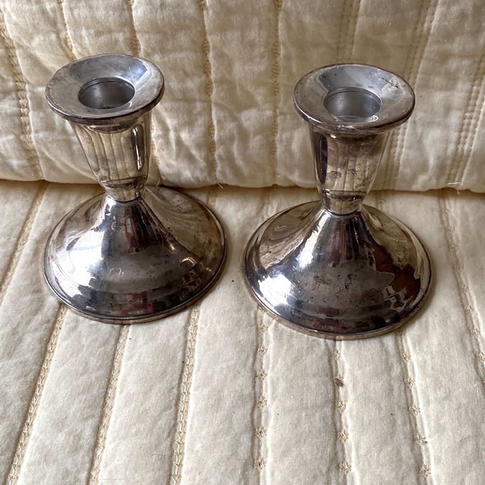 DUCHIN pair sterling silver weighted candle holders. Vintage. Good condition